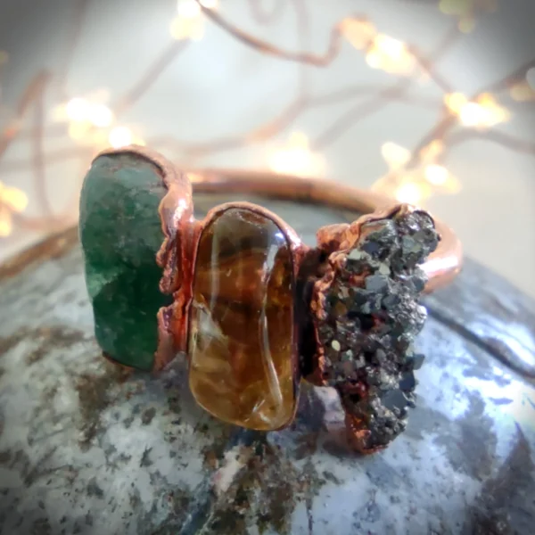 Aventurine citrine pyrite ring